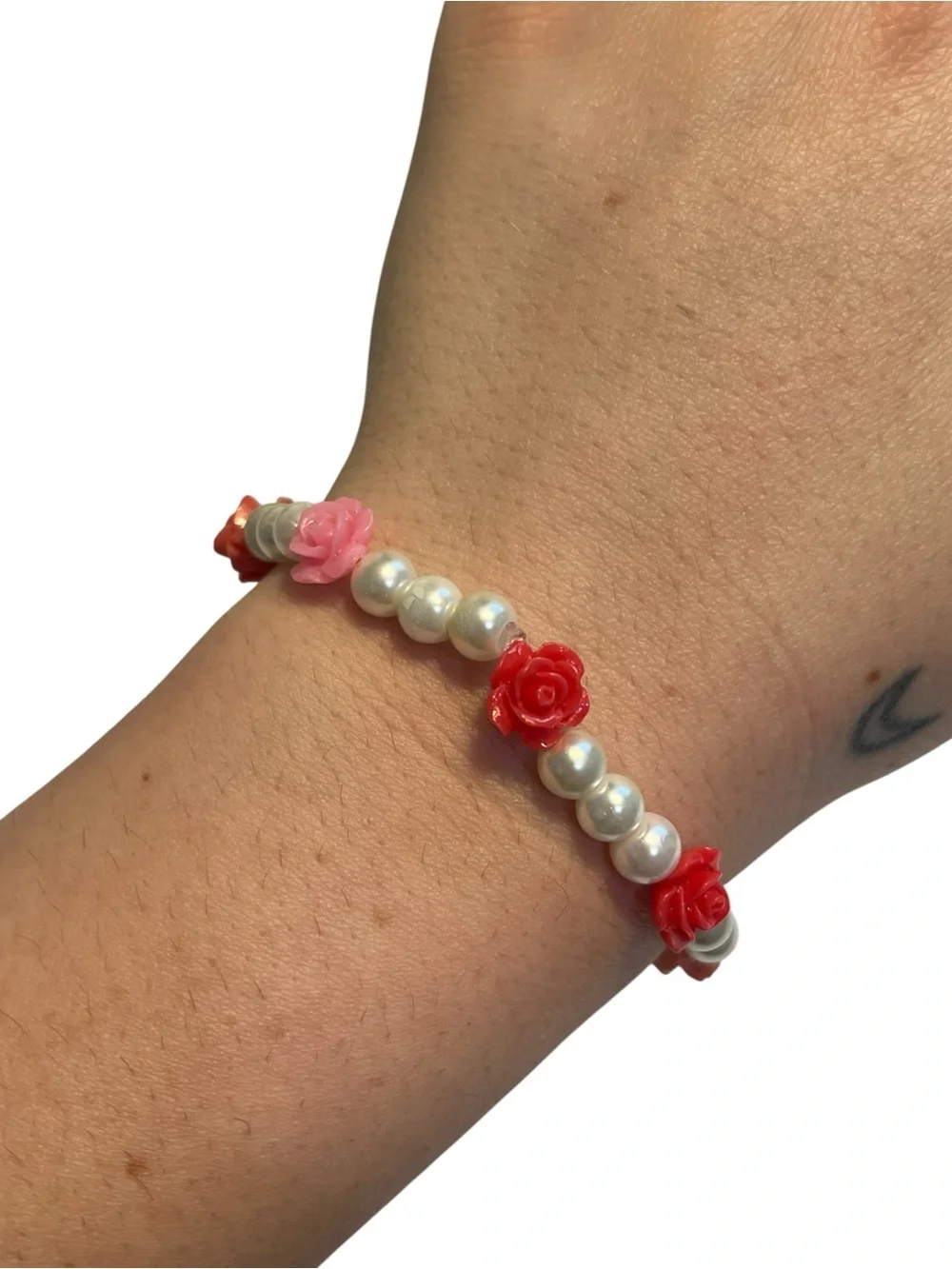 🍭5 for $20🍭 Multicolor Acrylic Rose Flower Faux Pearl Stretch Bracelet CC M